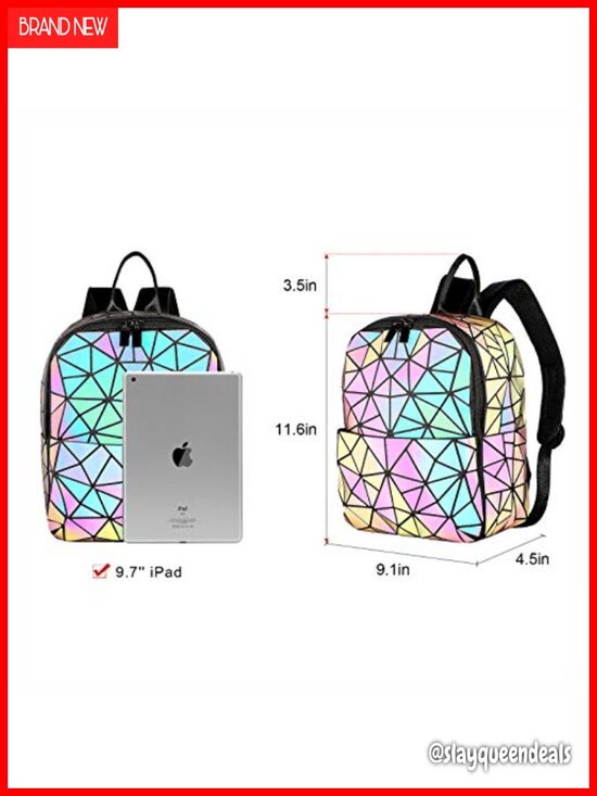 Geometric Luminous Crossbody Bag, Holographic Reflective Nylon Backpack for
